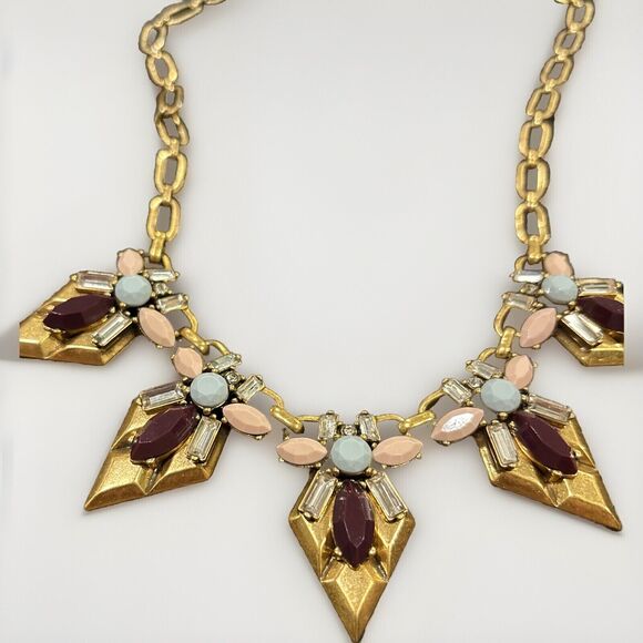 J.Crew Rhinestone Chunky Statement Necklace Gold - Picture 2 of 5